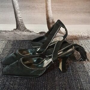 Make Offer! Valenti Franco Black Heels with Metallic Chain Detail